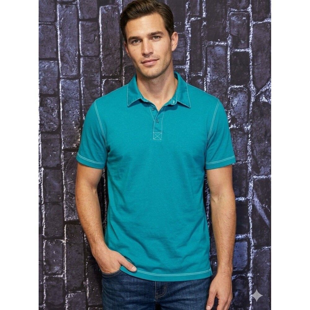 28 Palms Standard Fit Polo T-Shirt Mens Size XL Teal Contrast Stitch Jersey Knit